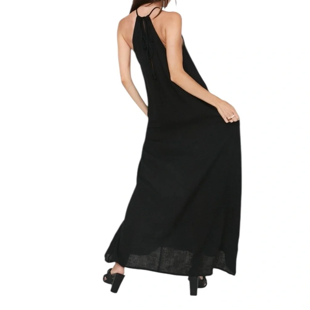 Nasty Gal LA Nights Crinkle Ruched Halter Maxi Beach Dress Cover Up black